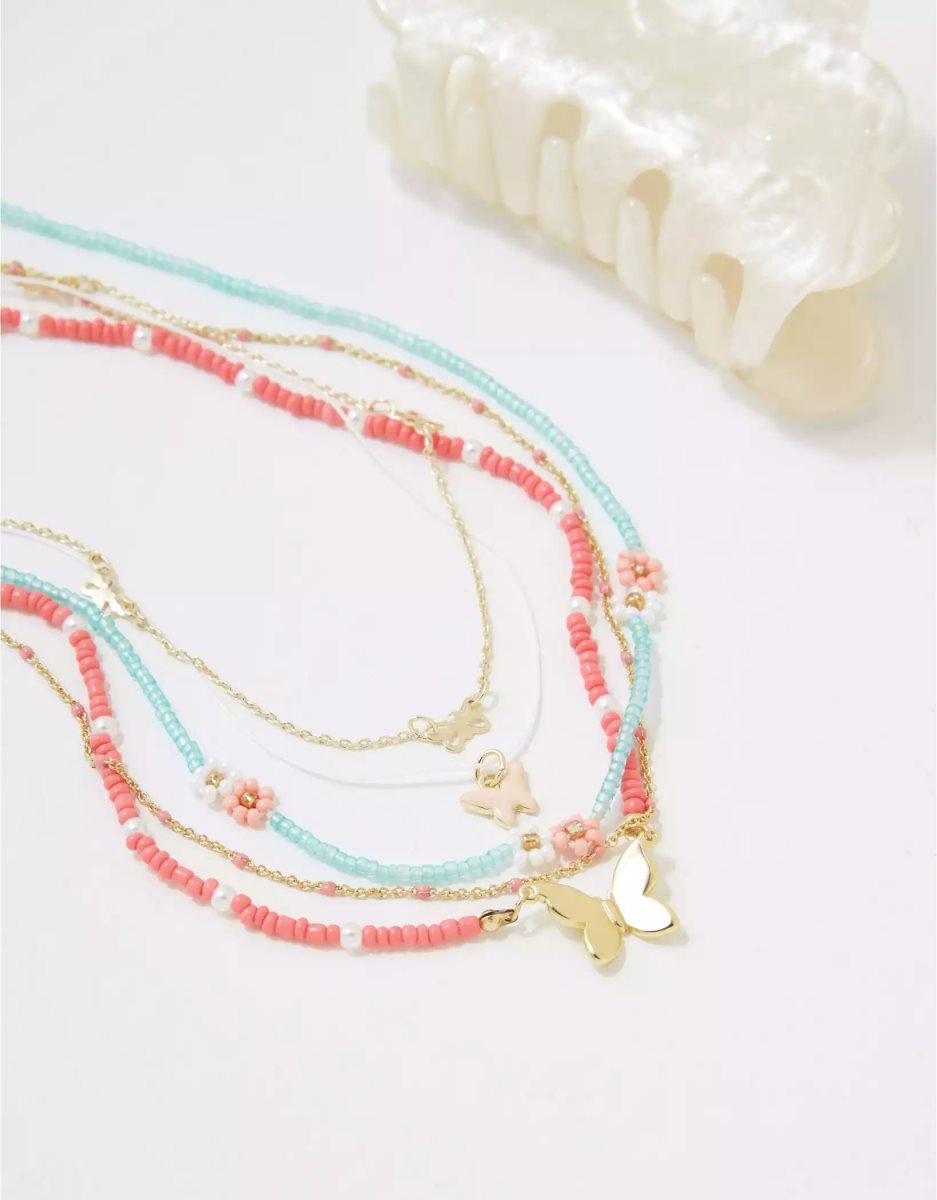 Bijoux American Eagle AEO Coral Daisy Butterfly Necklace 3-Pack Multicolore Femme | WUG-71596705